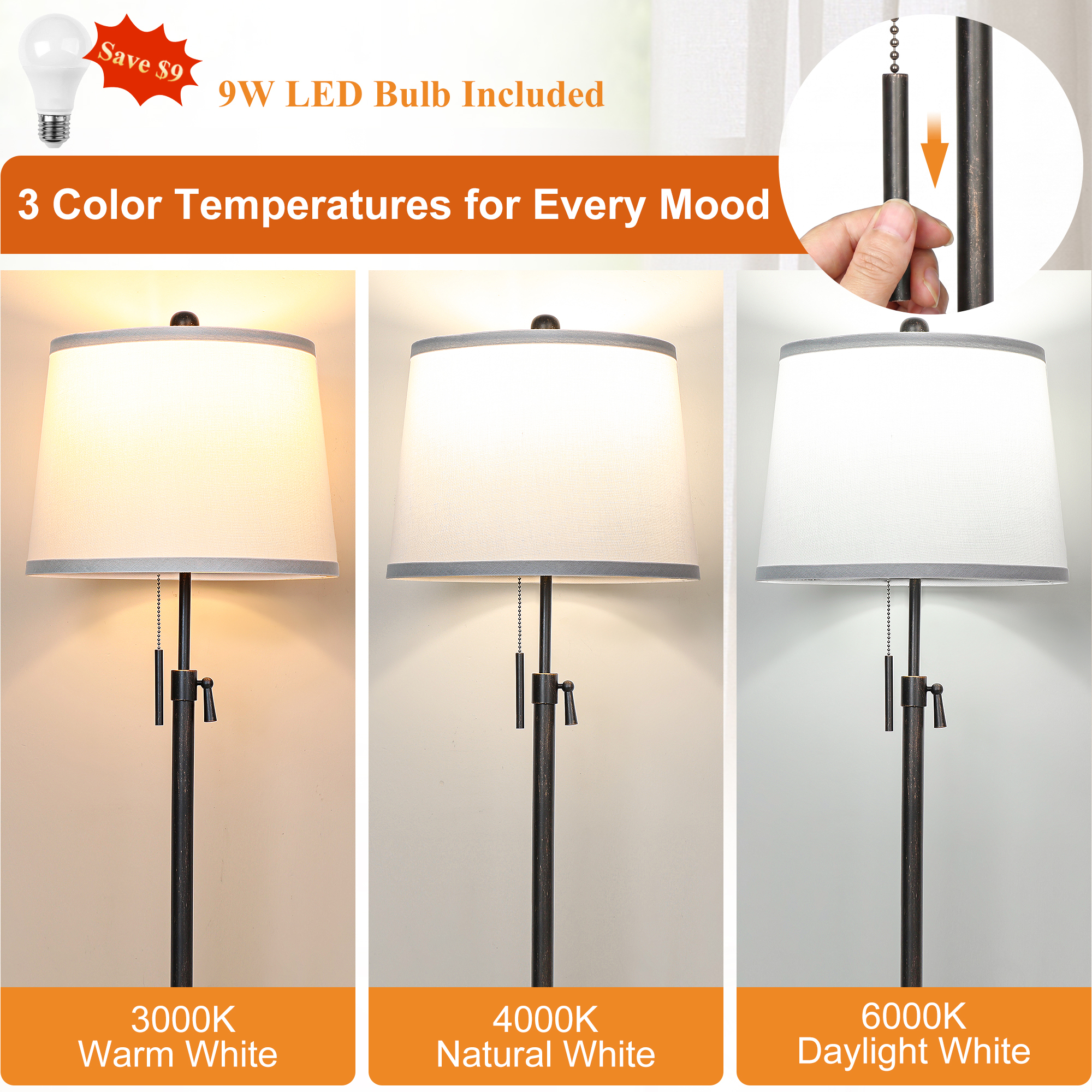 Metal & Fabric Shade Floor Lamp