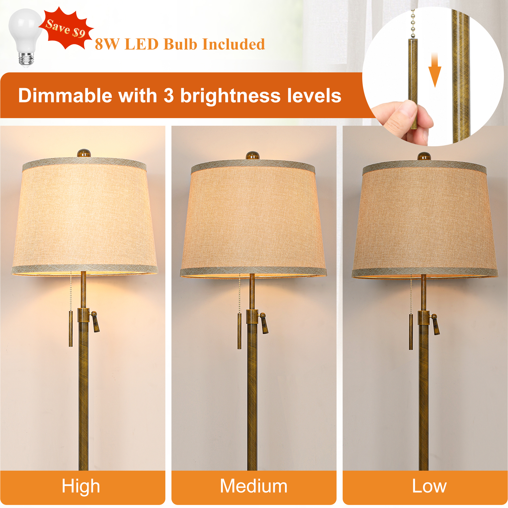 Metal & Fabric Shade Floor Lamp