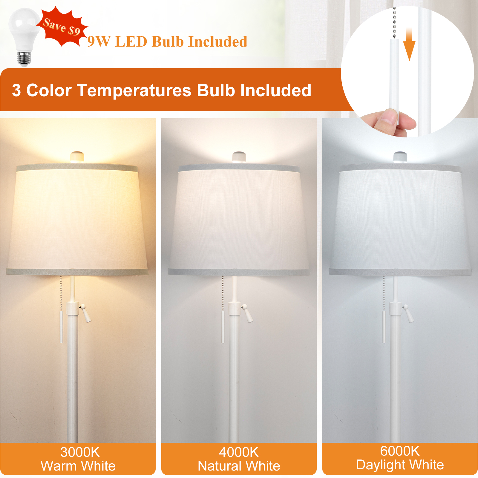 Metal & Fabric Shade Floor Lamp