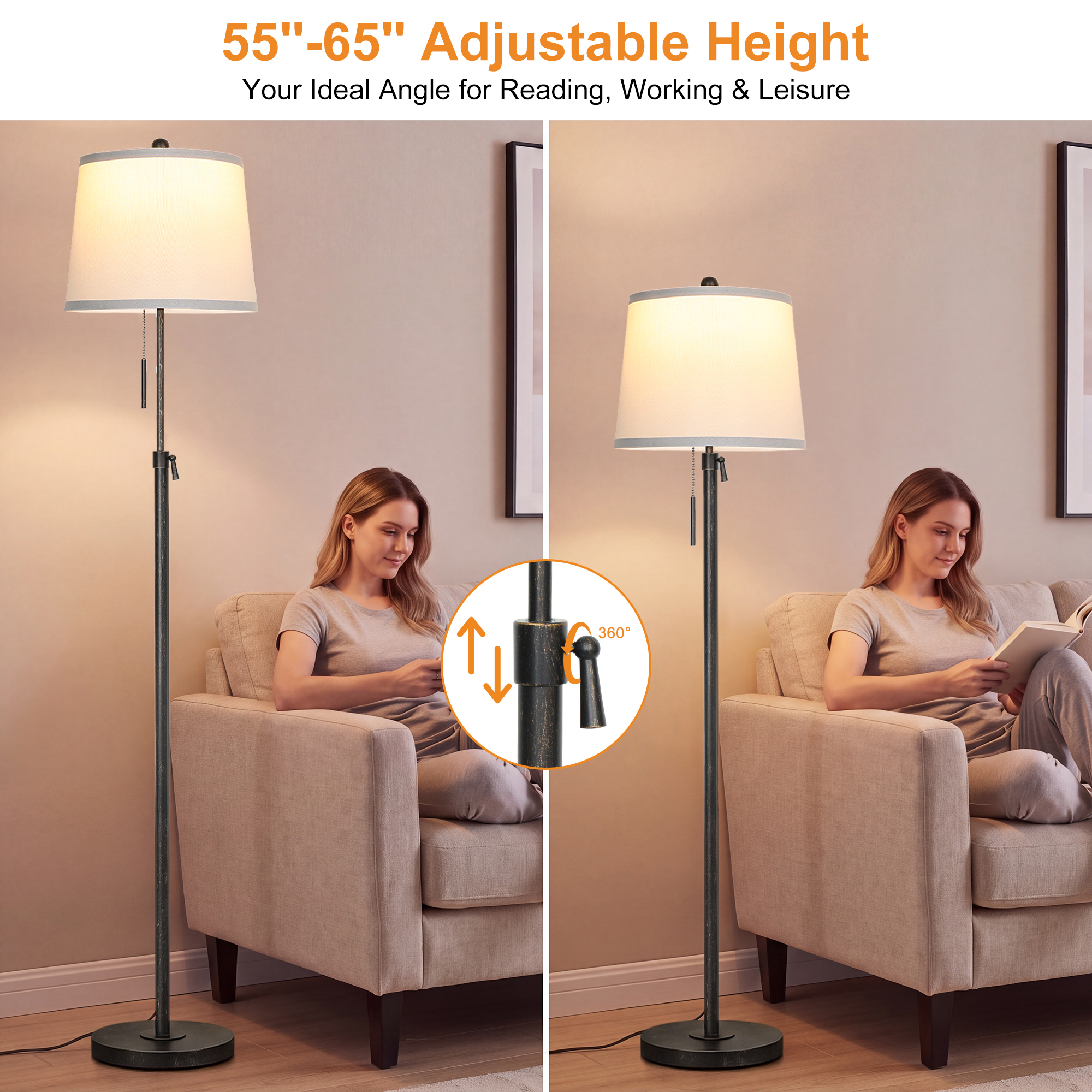 Metal & Fabric Shade Floor Lamp