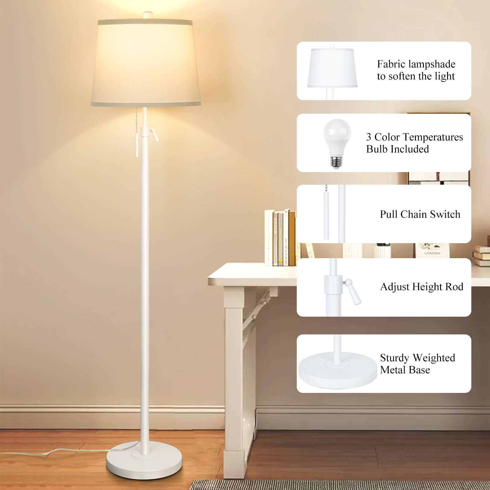 Metal & Fabric Shade Floor Lamp