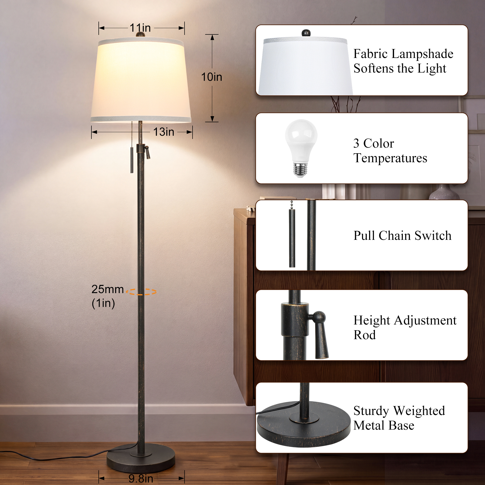 Metal & Fabric Shade Floor Lamp
