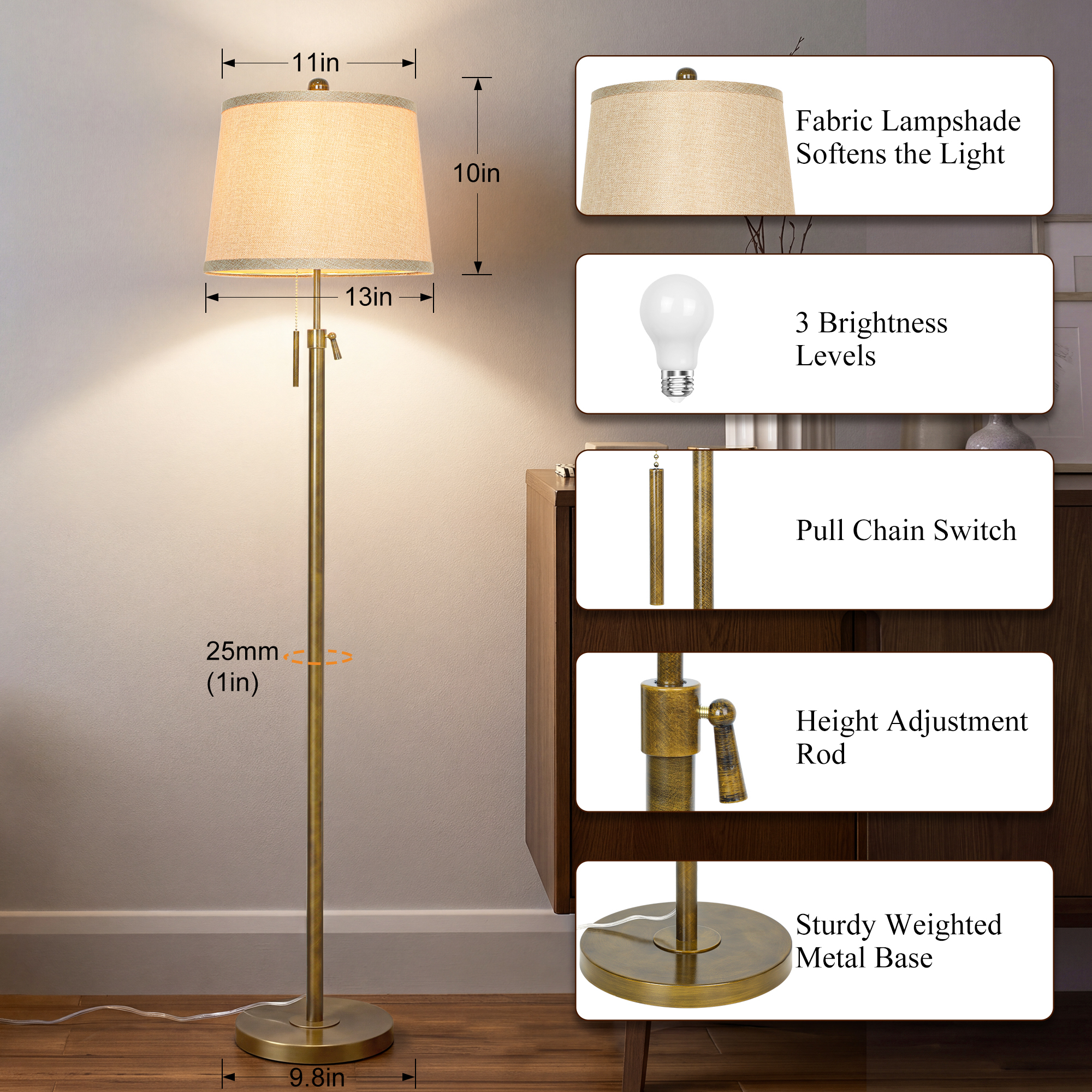 Metal & Fabric Shade Floor Lamp