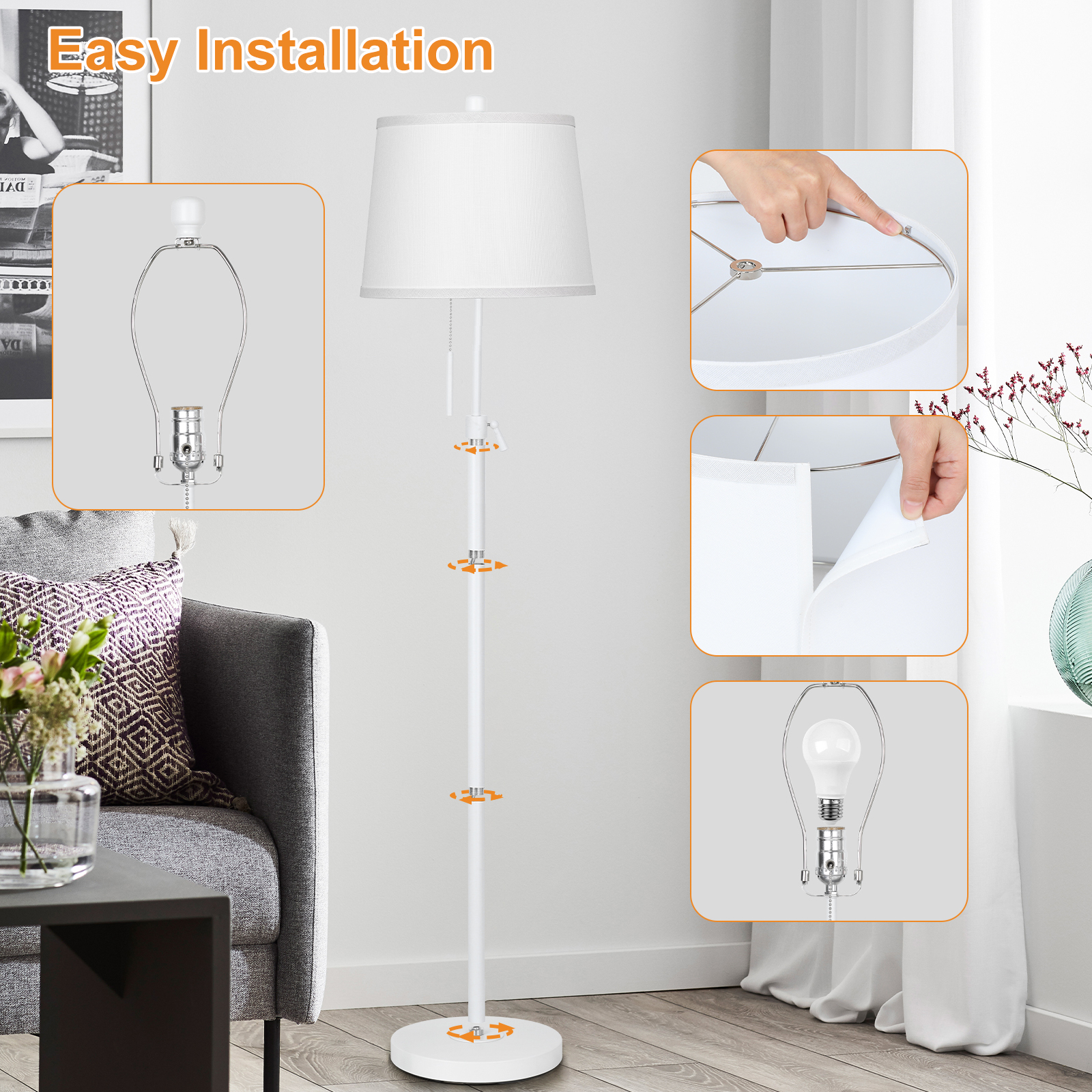 Metal & Fabric Shade Floor Lamp