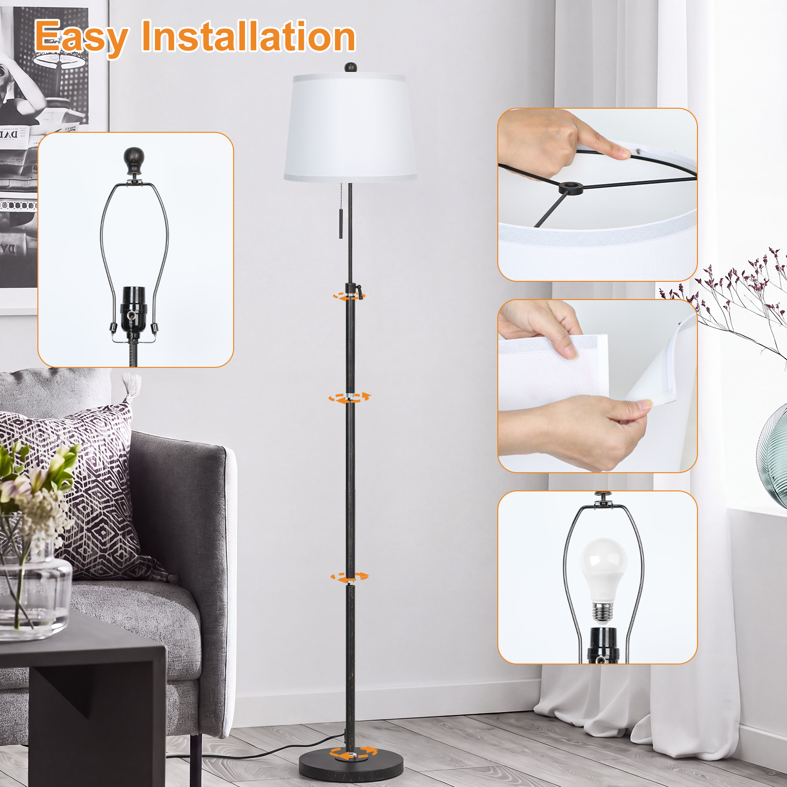 Metal & Fabric Shade Floor Lamp