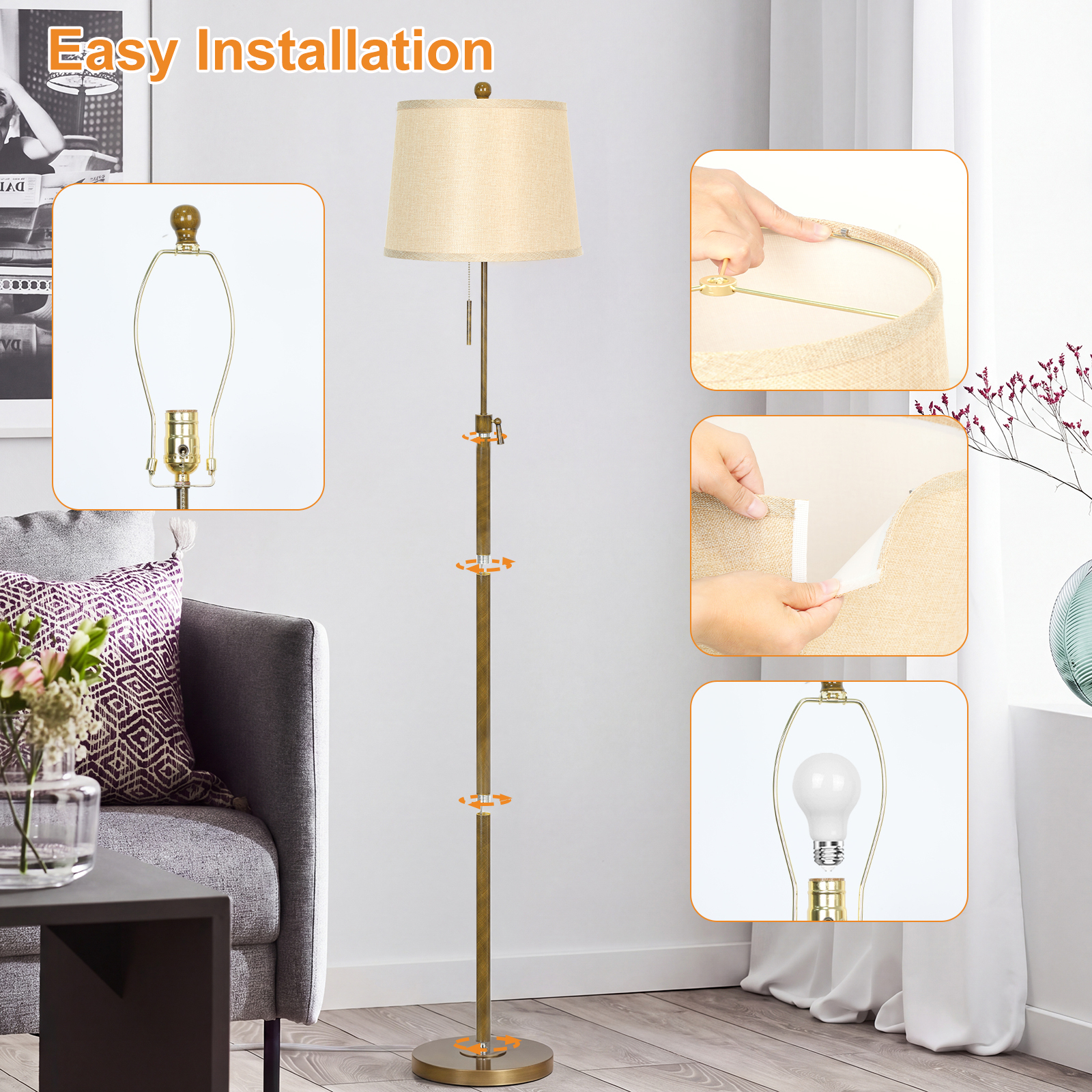 Metal & Fabric Shade Floor Lamp