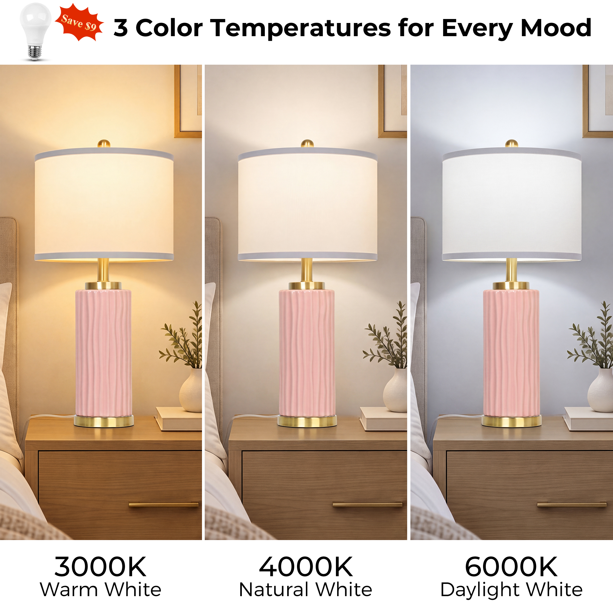 25" Wood-grain ceramic table lamp