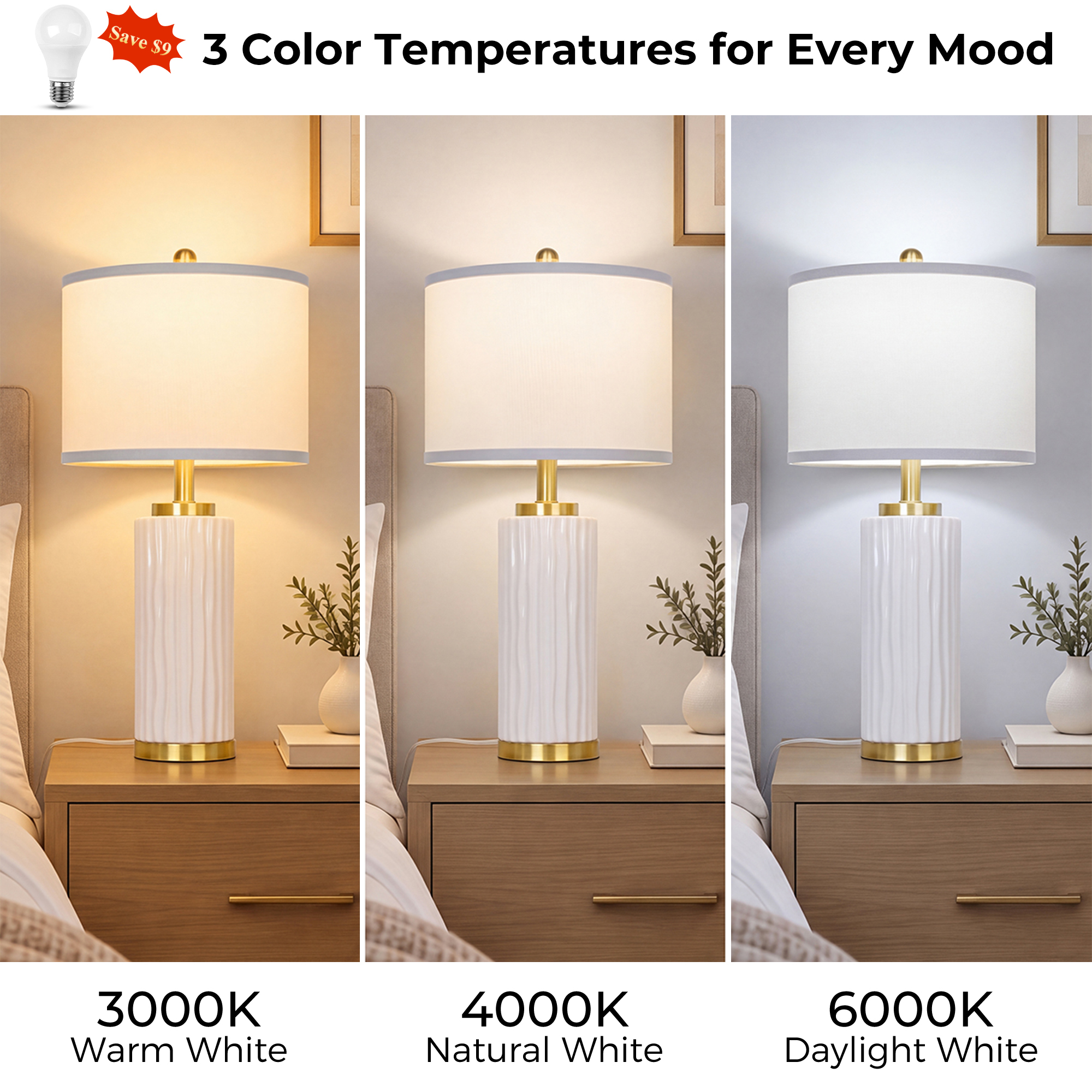 25" Wood-grain ceramic table lamp