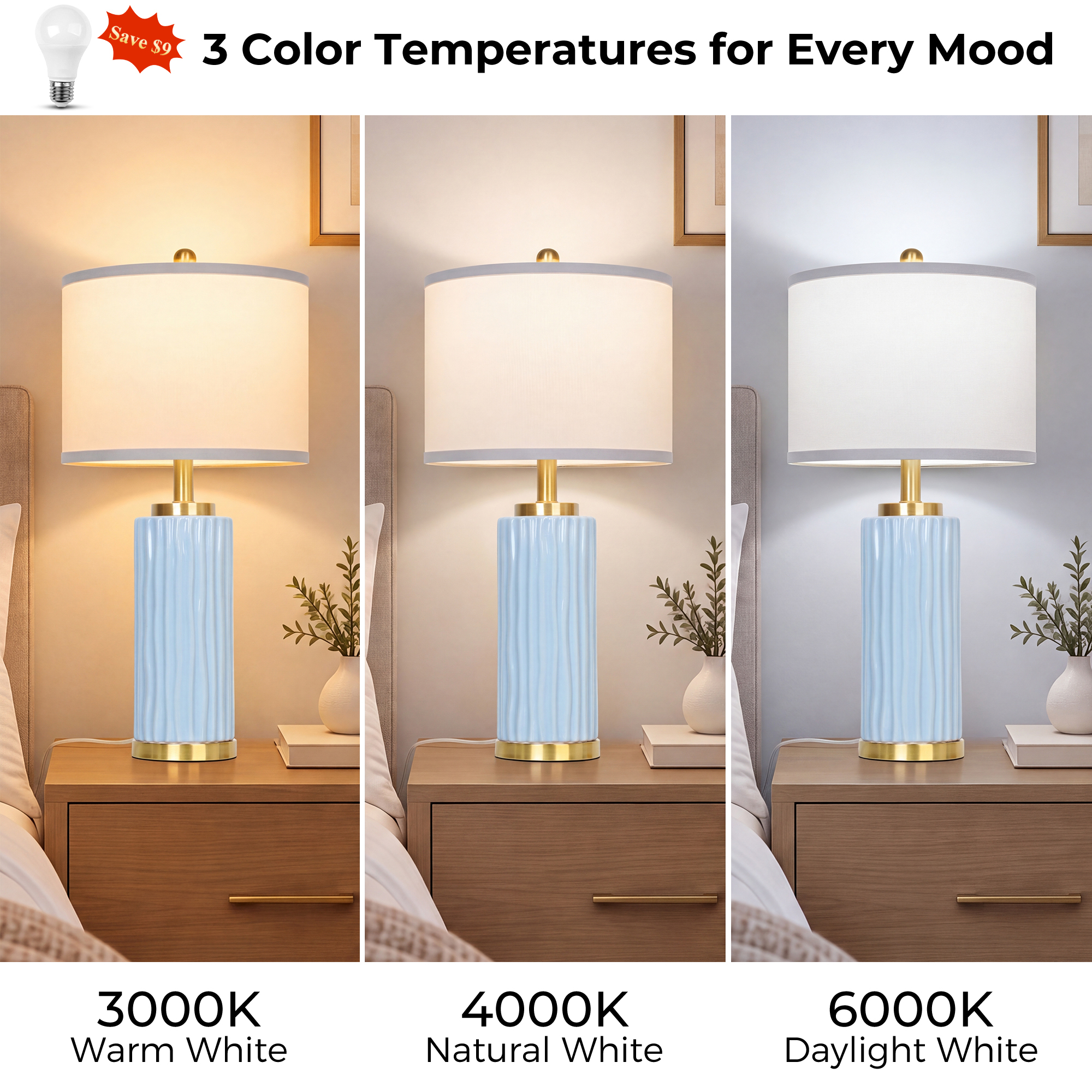 25" Wood-grain ceramic table lamp
