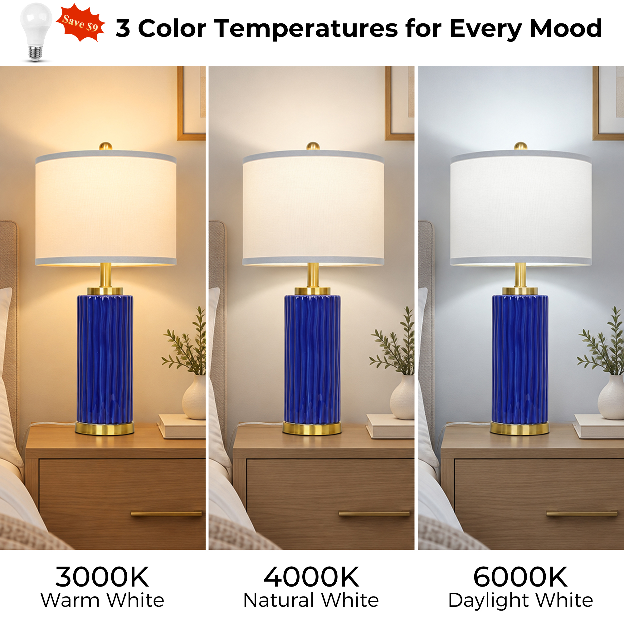 25" Wood-grain ceramic table lamp