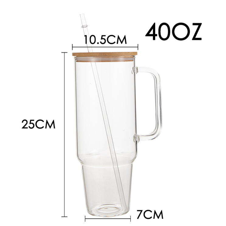 China Warehouse RTS 40oz Sublimation Glass Clear Frosted Mugs with Bamboo Lid