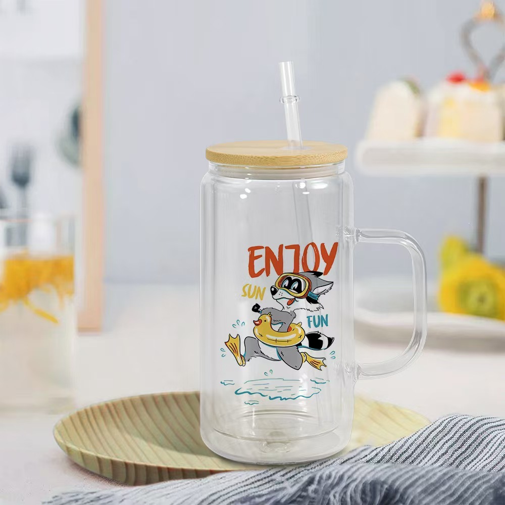 China Warehouse RTS 12oz 16oz 20oz inner capacity Glass Snow Globe cups with bamboo and colored lid