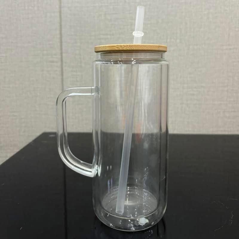 China Warehouse RTS 12oz 16oz 20oz inner capacity Glass Snow Globe cups with bamboo and colored lid