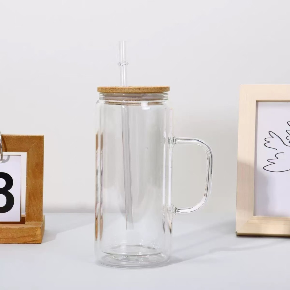 China Warehouse RTS 12oz 16oz 20oz inner capacity Glass Snow Globe cups with bamboo and colored lid