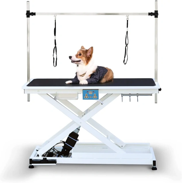 Pet Electric Lifting Grooming Table with Gantry Frame for Cats and Dogs, Folding Grooming Table for Bathing