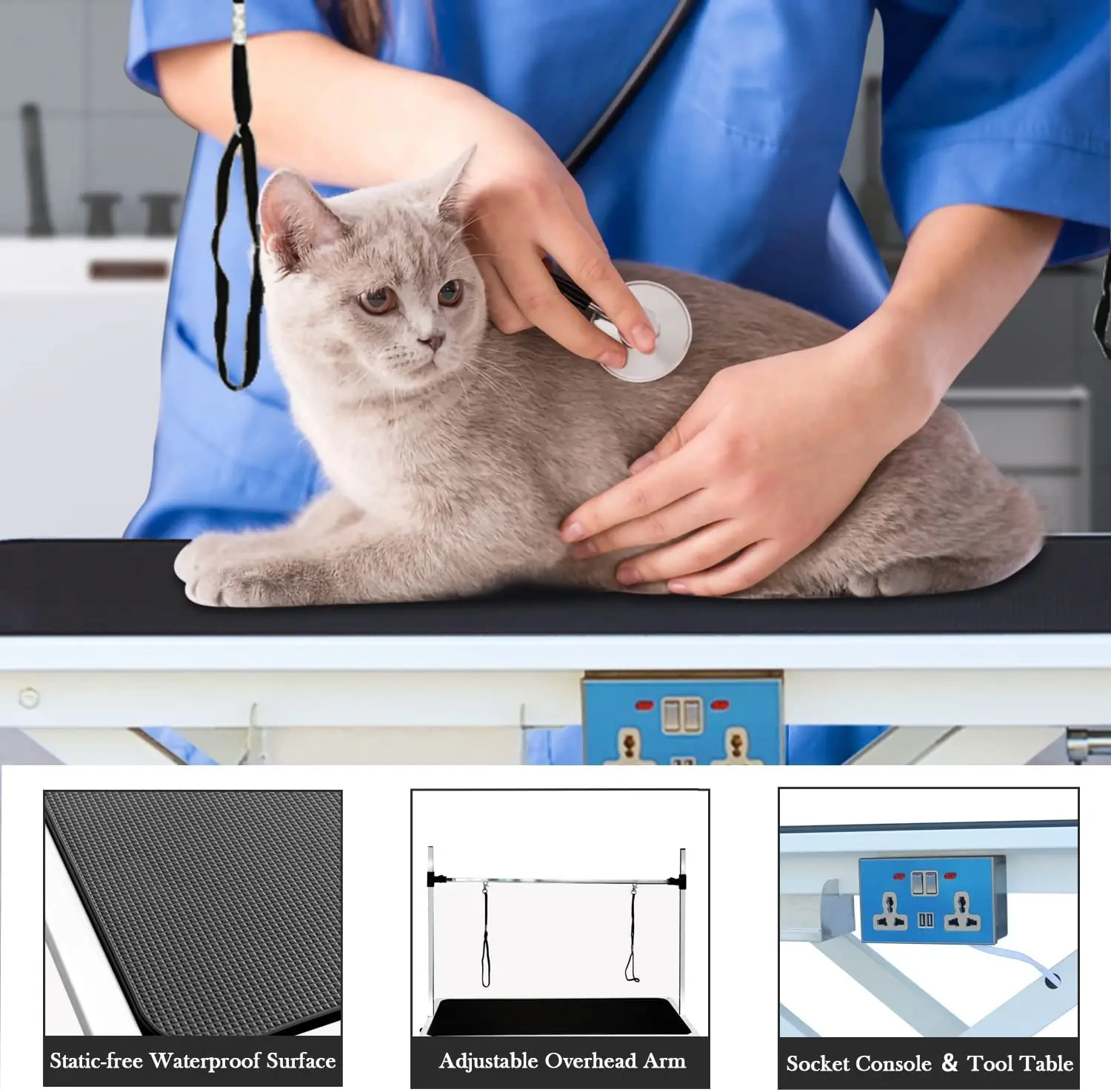 Pet Electric Lifting Grooming Table with Gantry Frame for Cats and Dogs, Folding Grooming Table for Bathing