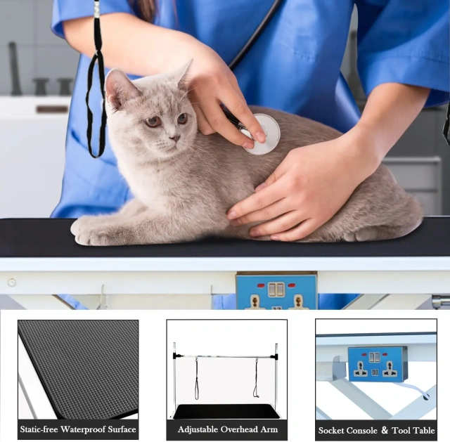 Pet Electric Lifting Grooming Table with Gantry Frame for Cats and Dogs, Folding Grooming Table for Bathing