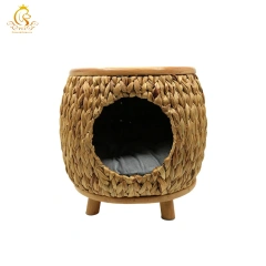 EUR VET Water Hyacinth Cat House with Solid Wood Base Round Pet House Variety of Size and Design Customize Package