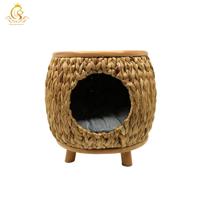 EUR VET Water Hyacinth Cat House with Solid Wood Base Round Pet House Variety of Size and Design Customize Package