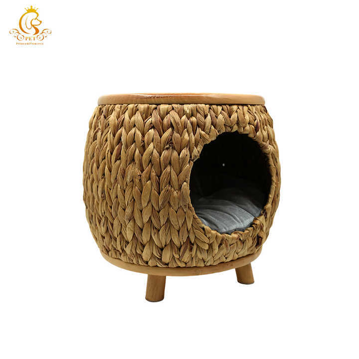 EUR VET Water Hyacinth Cat House with Solid Wood Base Round Pet House Variety of Size and Design Customize Package