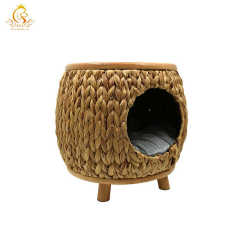 EUR VET Water Hyacinth Cat House with Solid Wood Base Round Pet House Variety of Size and Design Customize Package