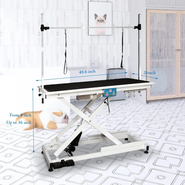 Pet Electric Lifting Grooming Table with Gantry Frame for Cats and Dogs, Folding Grooming Table for Bathing