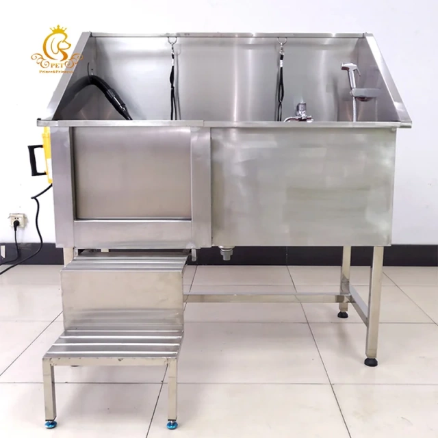 EURPET Hot Selling Bath Sink With Mobile Veterinary Instrument Door and Blower for Pet With Movable Door Stainless Steel Dog Tub