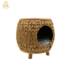 EUR VET Water Hyacinth Cat House with Solid Wood Base Round Pet House Variety of Size and Design Customize Package
