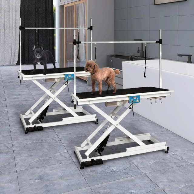 Pet Electric Lifting Grooming Table with Gantry Frame for Cats and Dogs, Folding Grooming Table for Bathing