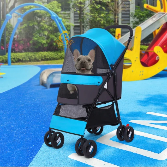 EUR VET Dog Stroller With Detachable Bassinet Foldable 3 in 1 Multifunction Pet Stroller
