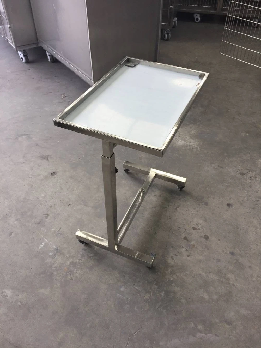 EUR VET Folding Height Adjustable Surgical Equipment 304 Stainless Steel Hospital Mayo Table for Medical Use