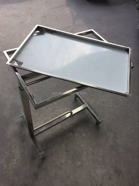 EUR VET Folding Height Adjustable Surgical Equipment 304 Stainless Steel Hospital Mayo Table for Medical Use