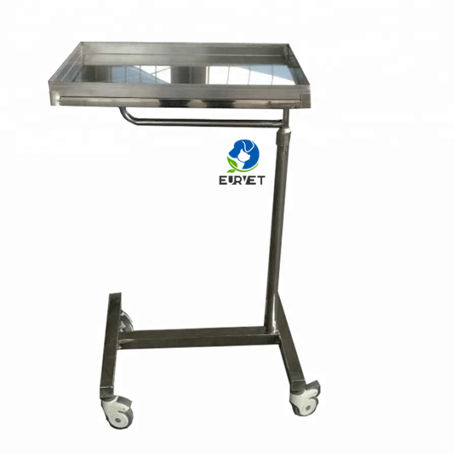 EUR VET Folding Height Adjustable Surgical Equipment 304 Stainless Steel Hospital Mayo Table for Medical Use
