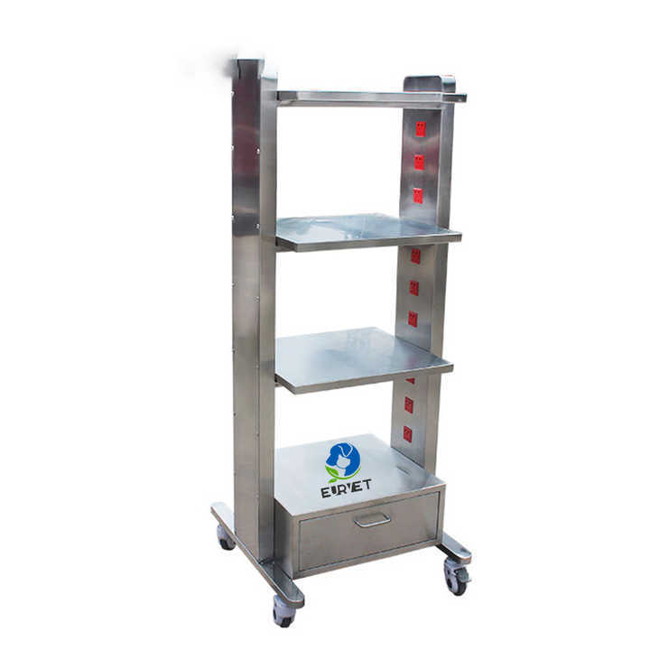 EUR PET Stainless Steel Multi-layer Instrument Load-bearing Medical Monitor Cart With Socket and Brake Wheel for Vet Hospital