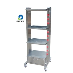 EUR PET Stainless Steel Multi-layer Instrument Load-bearing Medical Monitor Cart With Socket and Brake Wheel for Vet Hospital