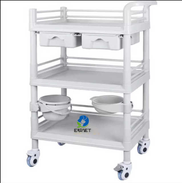 EUR VET Good Price Veterinary Equipment Trolley Machine Factory Direct ABS Emergency Medical Cart Dental Cart Trolley