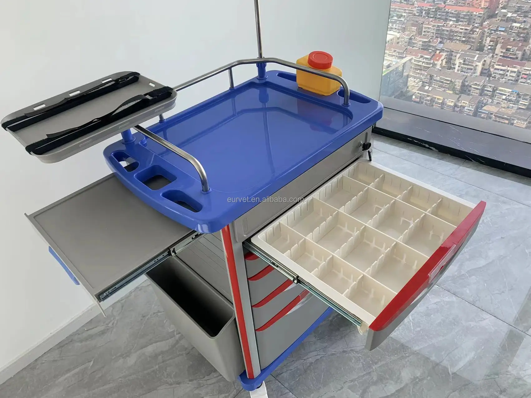 EUR VET Veterinary Equipment Stainless Steel Surgical Trolley for Clinic Anesthesia Trolley Cart