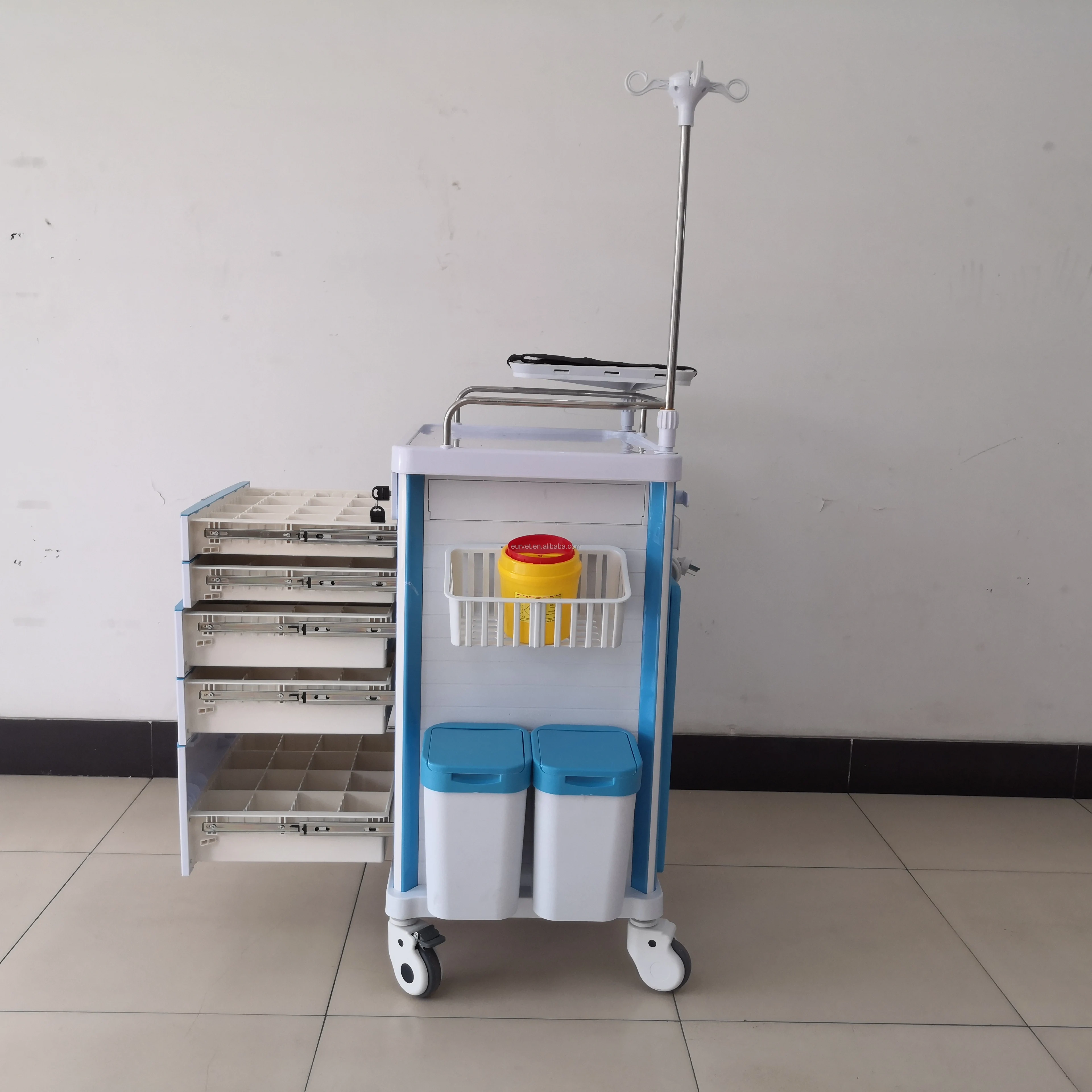 EUR VET Veterinary Equipment Stainless Steel Surgical Trolley for Clinic Anesthesia Trolley Cart