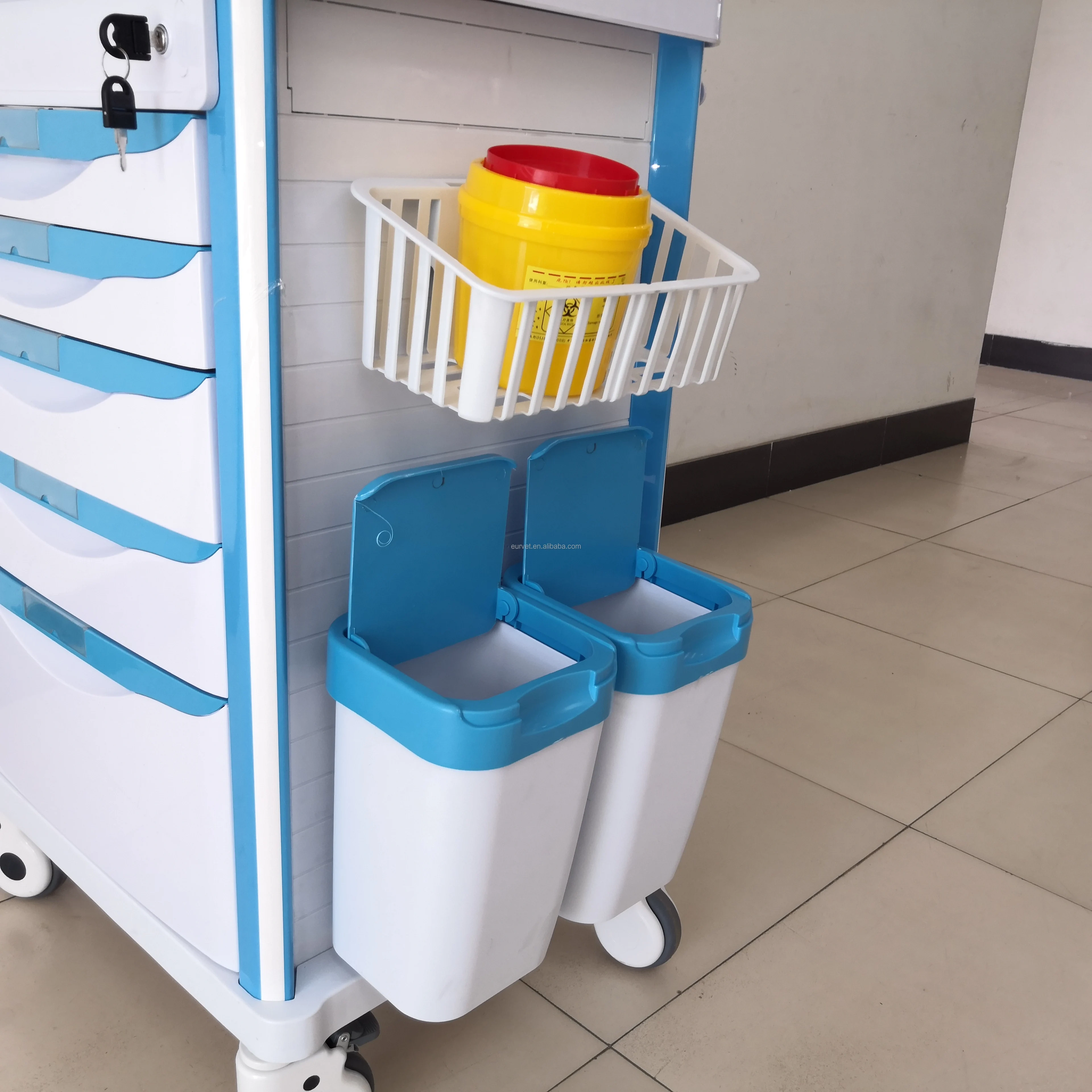 EUR VET Veterinary Equipment Stainless Steel Surgical Trolley for Clinic Anesthesia Trolley Cart