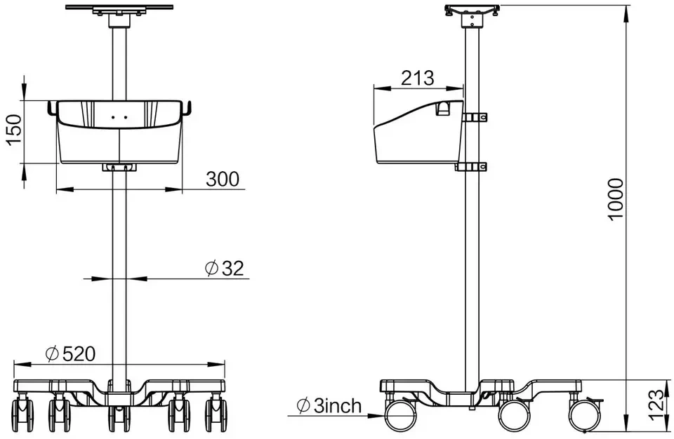 EUR VET Factory Export Good Quality Monitor Stand Stainless Steel Medical Instrument Patients Monitor Trolley for Hospital