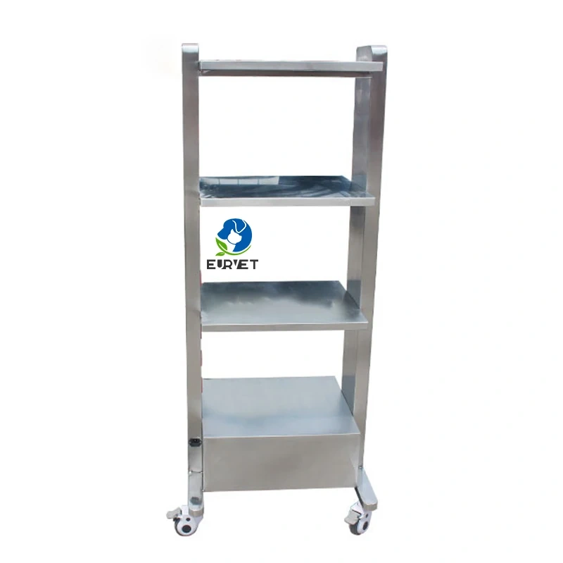 EUR PET Stainless Steel Multi-layer Instrument Load-bearing Medical Monitor Cart With Socket and Brake Wheel for Vet Hospital