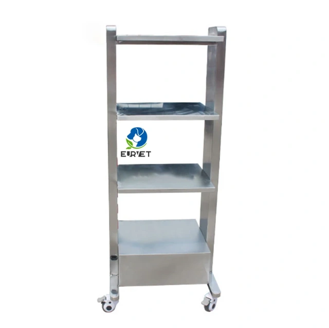 EUR PET Stainless Steel Multi-layer Instrument Load-bearing Medical Monitor Cart With Socket and Brake Wheel for Vet Hospital