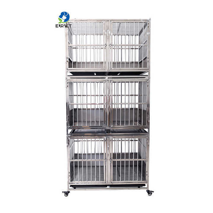 EUR PET New Design Three Layers Foldable Big Stainless Steel Dog Cages Pet Cages 3 Layers 6 Doors Pet Folding Cage