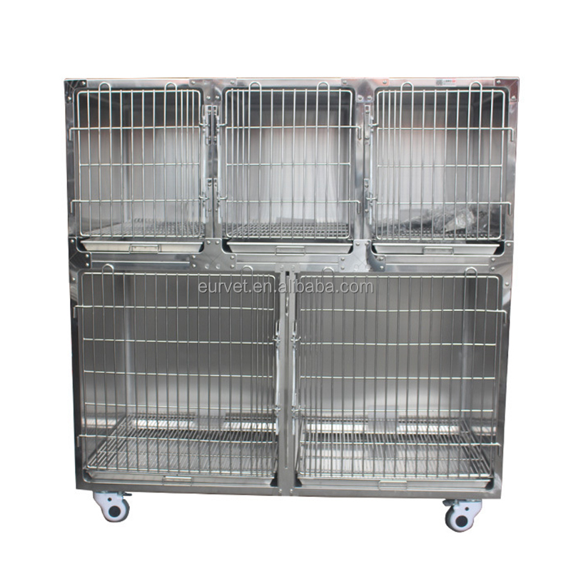 EUR PET Professional Veterinary Cat Cage 5 Doors Long-Life Reusable Stainless Steel Equipment for Clinic Diagnosis for Vet
