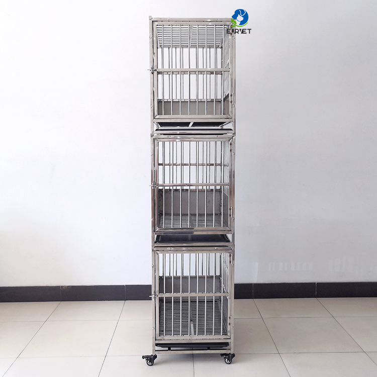 EUR PET New Design Three Layers Foldable Big Stainless Steel Dog Cages Pet Cages 3 Layers 6 Doors Pet Folding Cage