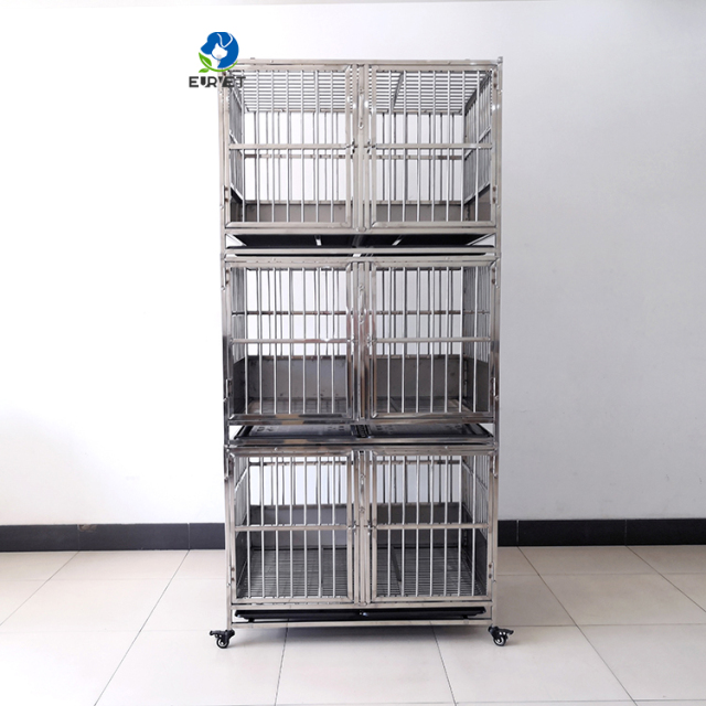 EUR PET New Design Three Layers Foldable Big Stainless Steel Dog Cages Pet Cages 3 Layers 6 Doors Pet Folding Cage