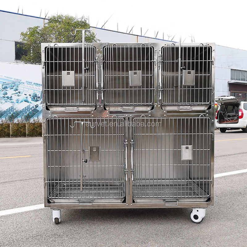EUR PET Professional Veterinary Cat Cage 5 Doors Long-Life Reusable Stainless Steel Equipment for Clinic Diagnosis for Vet