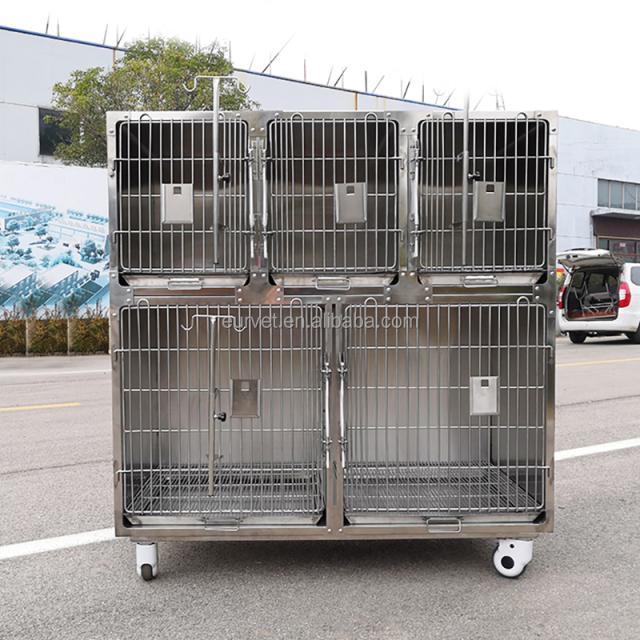 EUR PET Professional Veterinary Cat Cage 5 Doors Long-Life Reusable Stainless Steel Equipment for Clinic Diagnosis for Vet