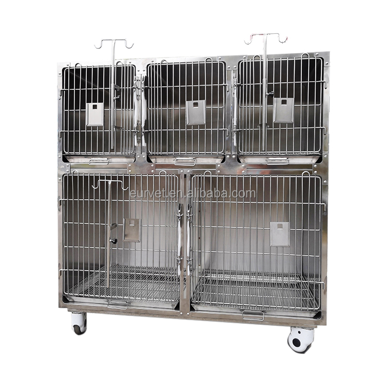 EUR PET Professional Veterinary Cat Cage 5 Doors Long-Life Reusable Stainless Steel Equipment for Clinic Diagnosis for Vet