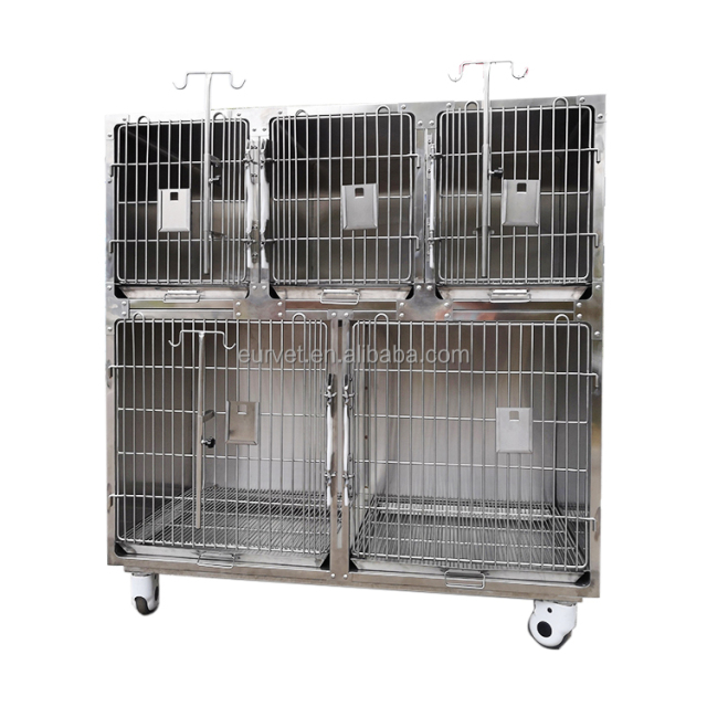 EUR PET Professional Veterinary Cat Cage 5 Doors Long-Life Reusable Stainless Steel Equipment for Clinic Diagnosis for Vet